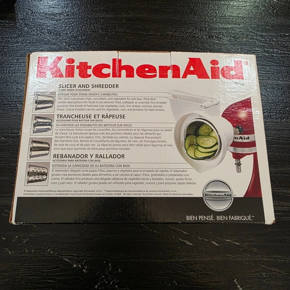 KitchenAid RVSA Slicer and Shredder Stand Mixer Attachment White 4 Cones New